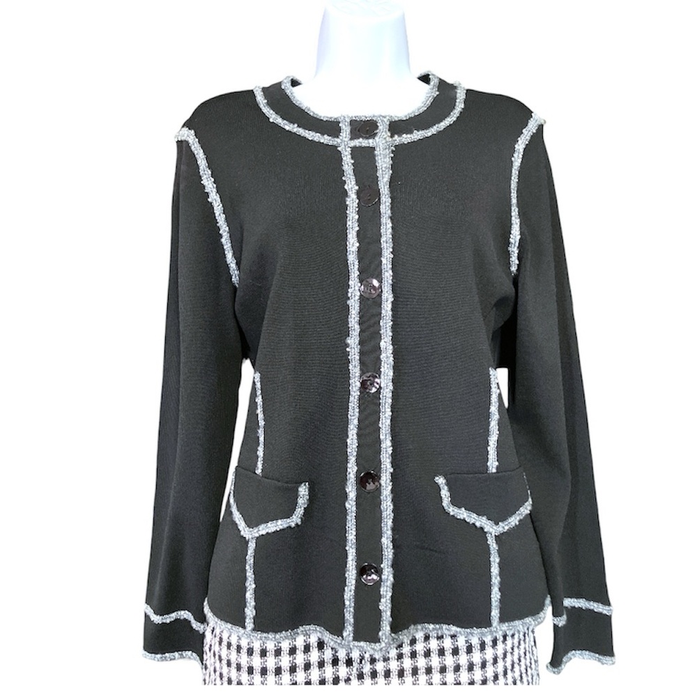 Vintage Contrast Trim Black Twin Set Sweater and Sleeveless Top